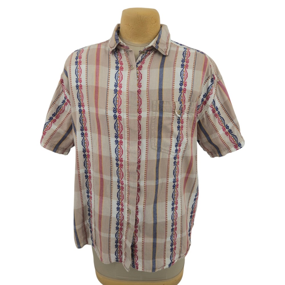 Casey & Max Additions Womens Plus 20W Button Up Shirt‎ Tan Plaid Boho Cotton
